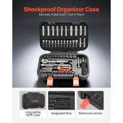 Hylsy- ja räikkäsarja 70 osaa 1/4 tuuma 6,4 mm CR-V-seosteräksestä