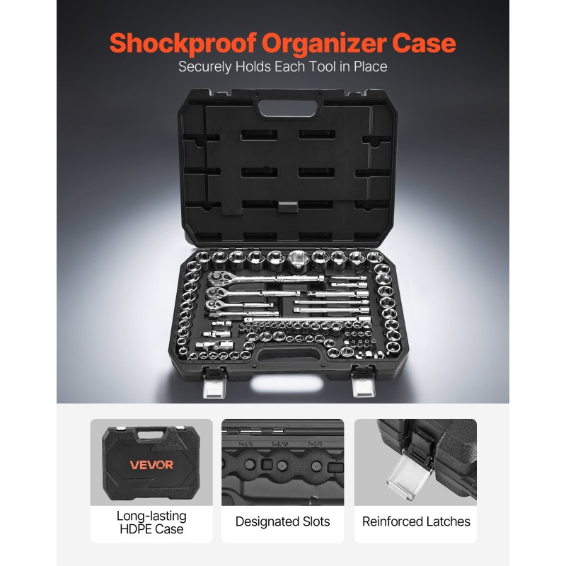 Hylsy- ja räikkäsarja 86 osaa CR-V-seosterästä 1/4 3/8 1/2 tuumaa autoihin