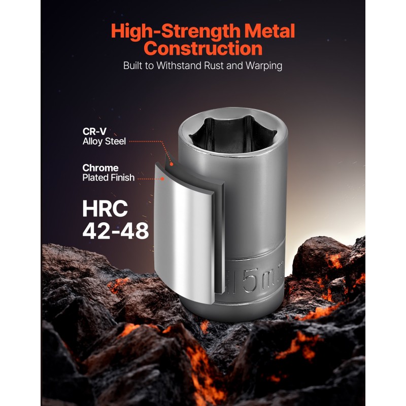 Hylsysarja 18-osainen CR-V-seosteräs kromipinnoitettu 10–27 mm 12,7 mm vetoneliö autonhuoltoon säilytyskotelolla