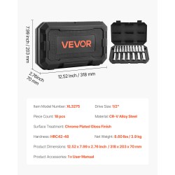 Hylsysarja 18-osainen CR-V-seosteräs kromipinnoitettu 10–27 mm 12,7 mm vetoneliö autonhuoltoon säilytyskotelolla