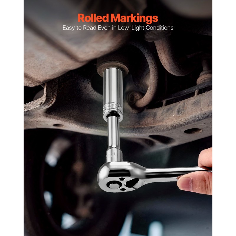 Hylsysarja 225 osaa CR-V-seosteräksestä 1/4 3/8 ja 1/2 tuuman vetokoko