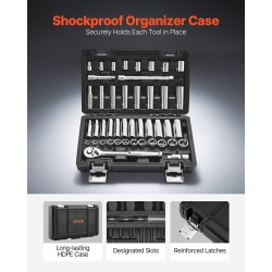 Hylsysarja 44 osaa kromivanadiiniseosteräs 9,5 mm veto tuuma- ja metrikoossa säilytyskotelolla