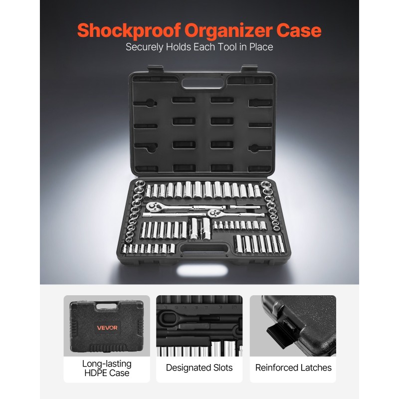 Hylsy- ja räikkäsarja 69 osaa seosteräksinen 9,5 ja 6,4 mm autohuoltoon