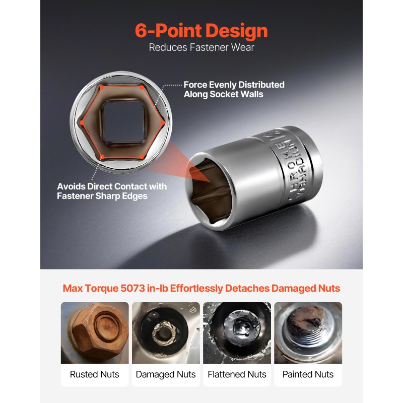 163-osainen hylsy- ja työkalusarja kromipinnoitettu CR-V-seosteräs 6,35 9,53 12,7 mm