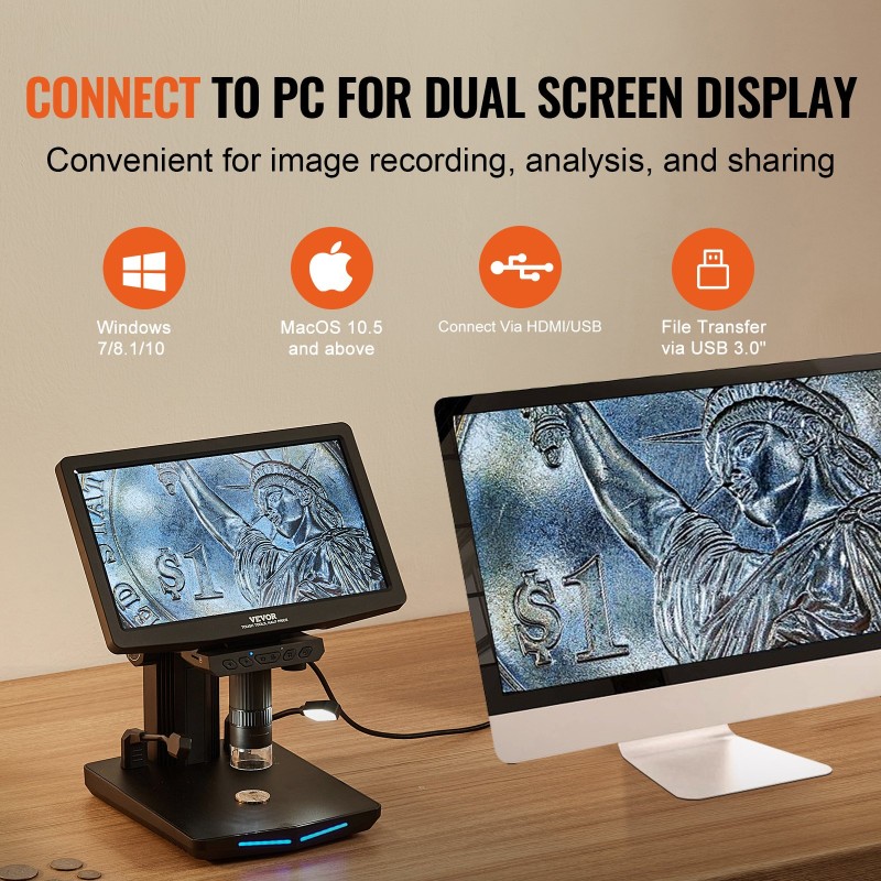 Digitaalinen mikroskooppi 10,1-tuumainen näyttö 10–1300-kertainen suurennus akulla