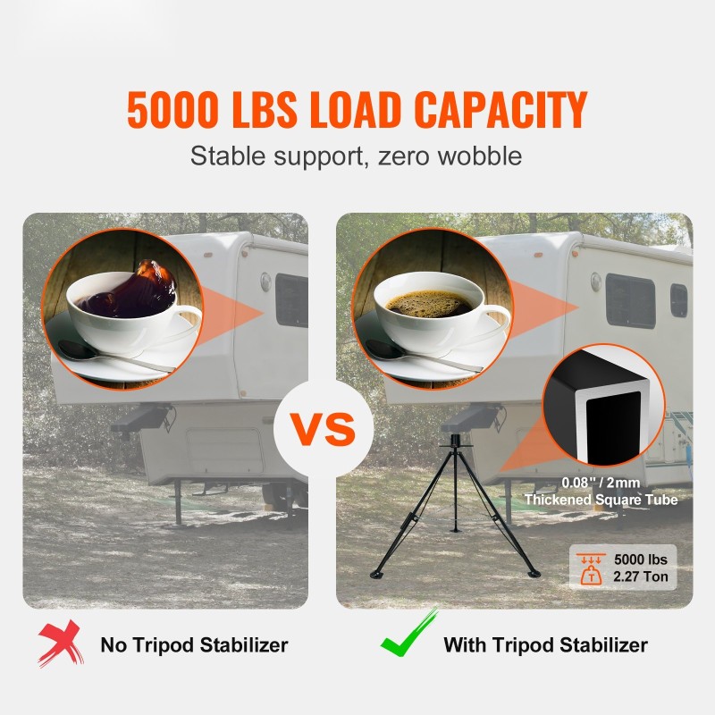 Kolmijalkatuki teräs 2,27 tonnin kantavuus säädettävä 35–57 tuumaa viidennen pyörän vaunuille