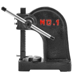 Käsikäyttöinen pöytätelinepuristin yksi tonni valurautarunko viidentoista senttimetrin maksimikorkeus säädettävä kahva