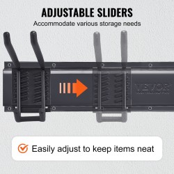 Seinäkiinnitteinen hiiliteräksinen työkaluteline 1222 mm 6 säädettävää koukkua 362,9 kg kantavuus