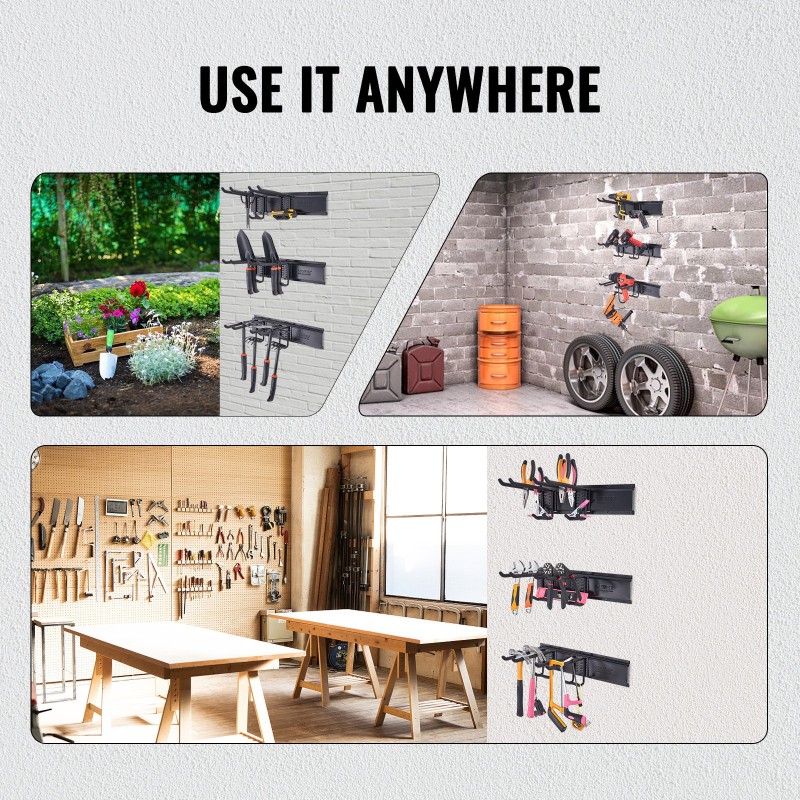 Seinäkiinnitteinen hiiliteräksinen työkaluteline 1222 mm 6 säädettävää koukkua 362,9 kg kantavuus