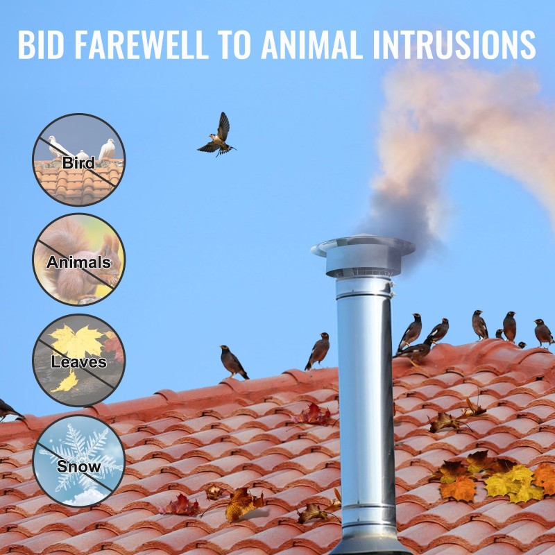 Savupiipun sadehattu kartiomainen 304-ruostumaton teräs 300 mm ylälevy 150 mm hormiin