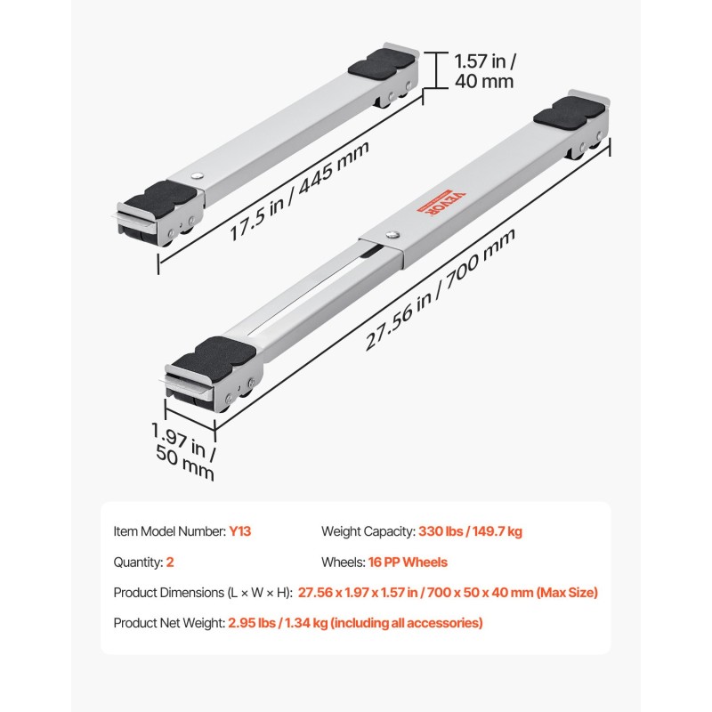 Rullalava hiiliteräsrunko säädettävä pituus kolmesadan kilogramman kantavuus kaksi kappaletta kodinkoneille