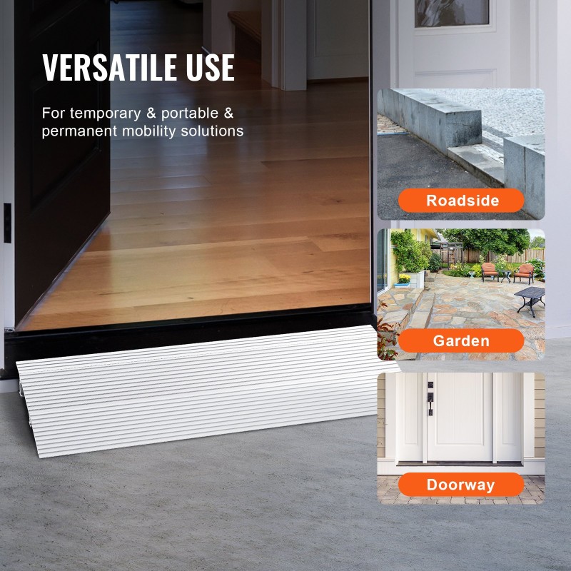 Kynnysramppi alumiiniseoksesta korkeus 5,1 senttimetriä 362,8 kilogrammaa kantavuus säädettävä modulaarinen