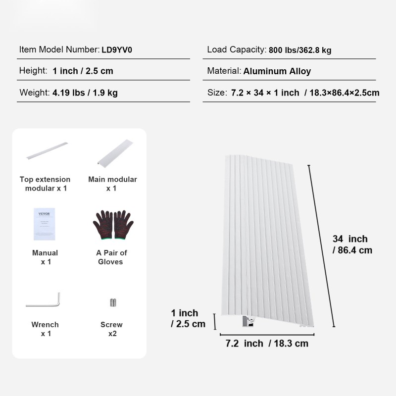 Kynnysramppi alumiiniseosta 2,5 cm 362,8 kg kantavuus säädettävä modulaarinen pyörätuoleille skoottereille