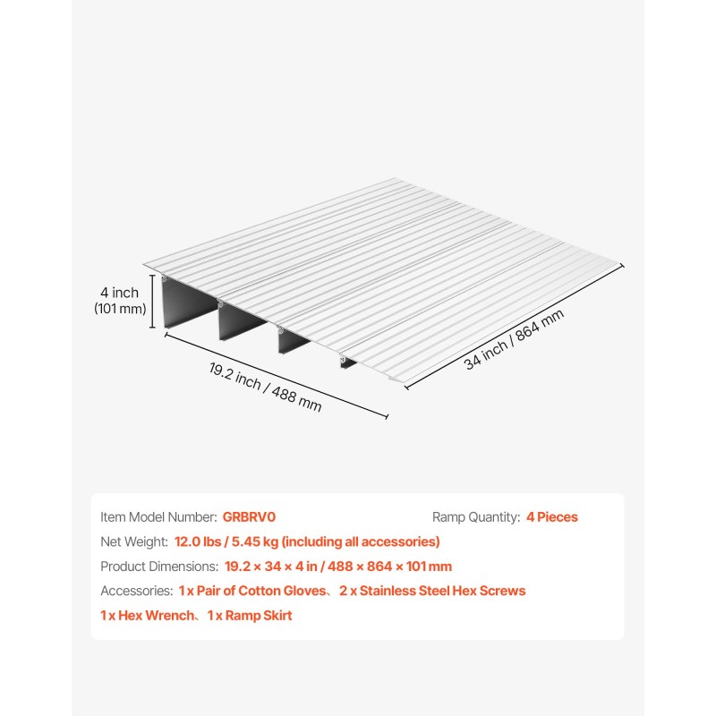 Ovikynnysramppi alumiiniseos 4 osaa 115 mm nousu 363 kg pyörätuolille