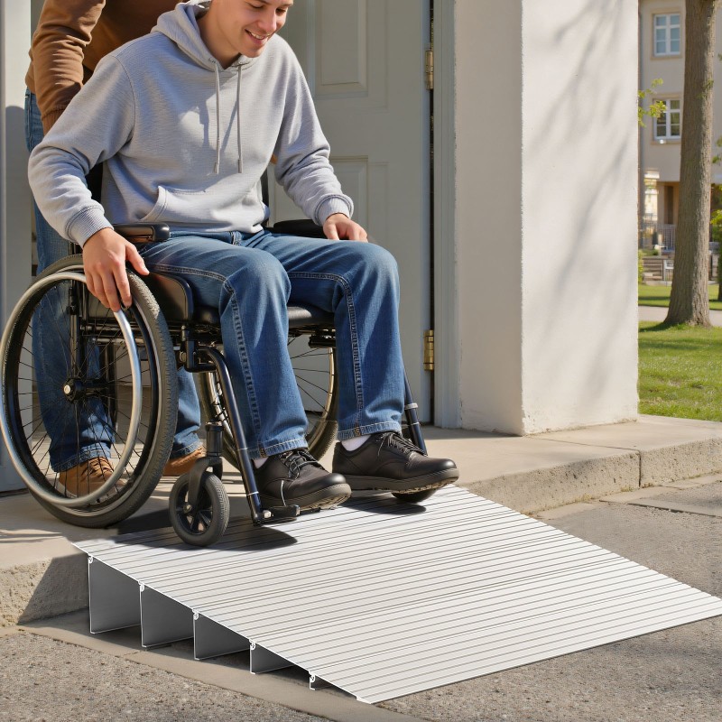 Alumiininen kynnyssilta liukuestopintainen 138 mm nostokorkeus 363 kg kantavuus 5 osaa pyörätuoleille