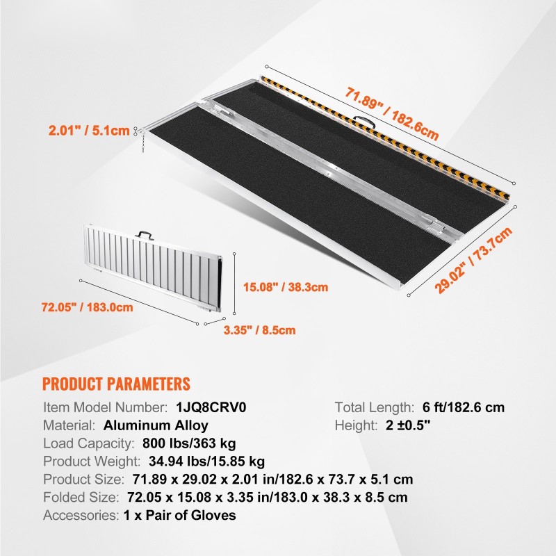 Pyörätuoliramppi alumiiniseos 182,9 cm 363 kg taittuva liukumaton