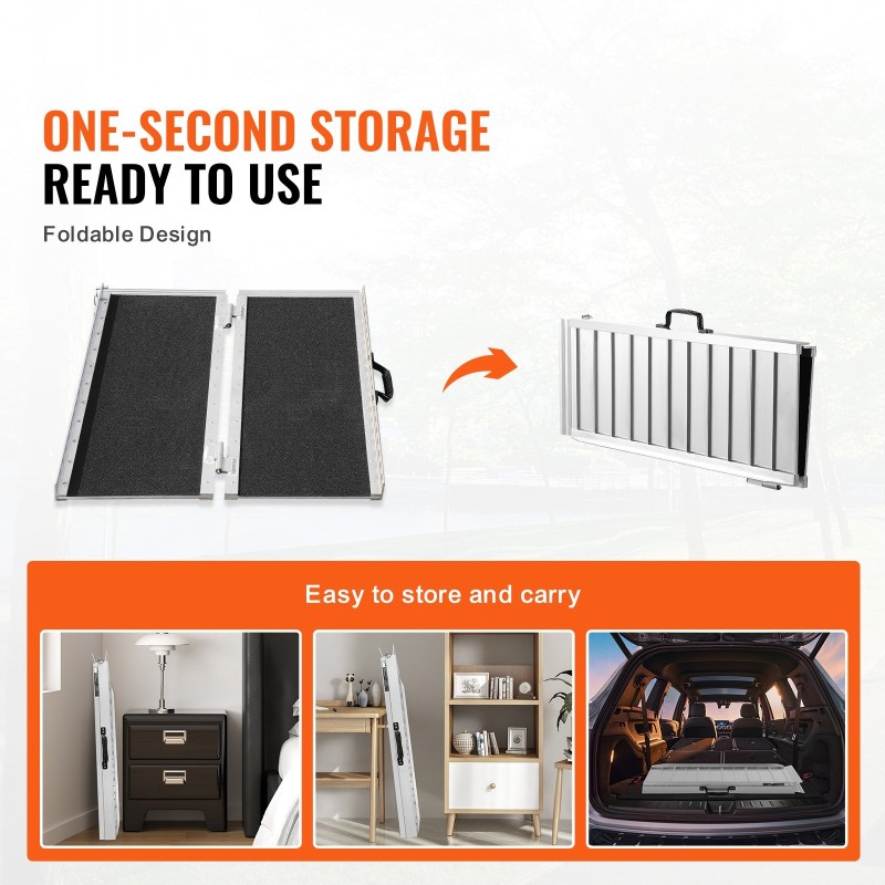 Taitettava alumiininen pyörätuoliramppi 61 cm leveä 362,9 kg kantavuus kynnyksille ja portaikkoihin