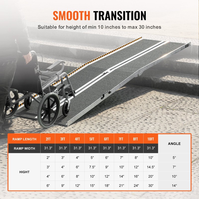 Taitettava pyörätuoliramppi alumiiniseoksesta 304,8 cm 363 kg liukuestopinnalla