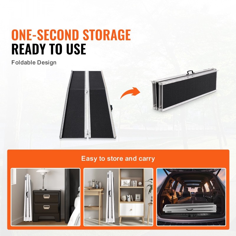 Pyörätuoliramppi taitettava alumiiniseos 243,8 cm 363 kg liukastumista estävä kodin portaisiin