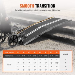 Pyörätuoliramppi taitettava alumiiniseos 243,8 cm 363 kg liukastumista estävä kodin portaisiin