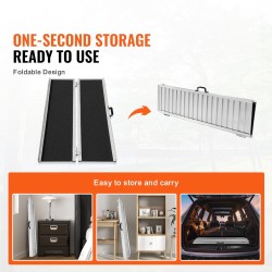 Alumiininen taittuva pyörätuoliramppi 152 senttimetriä 363 kilogramman kantavuus liukuestopinta