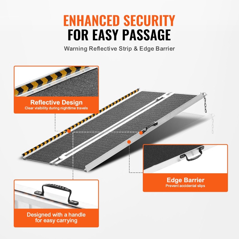 Alumiininen taittuva pyörätuoliramppi 152 senttimetriä 363 kilogramman kantavuus liukuestopinta