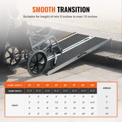 Alumiininen taittuva pyörätuoliramppi 152 senttimetriä 363 kilogramman kantavuus liukuestopinta