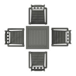 5-osainen ulkoruokailuryhmä HIPS-materiaalia säänkestävä puujäljitelmäinen neliöpöytä ja neljä tuolia vaaleanharmaa