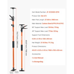 Teleskooppinen tukitanko 8 kpl hiiliteräs 116–290 cm 70 kg kaappien asennukseen