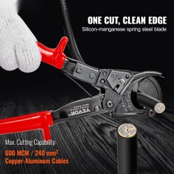 Räikkätoiminen kaapelileikkuri piimangaanijousiteräksinen 25,4 cm 240 mm² kupari ja alumiini