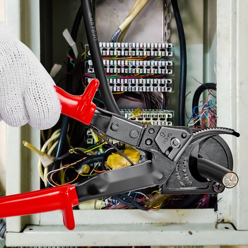 Räikkätoiminen kaapelileikkuri piimangaanijousiteräksinen 25,4 cm 240 mm² kupari ja alumiini