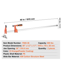 Puristimet valurauta ja hiiliteräs 914 mm 2 kpl puutöihin ja metallityöhön