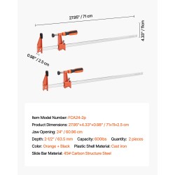 Puutyöpuristimet valurauta ja hiiliteräs 61 cm avautuma 2 kpl 272 kg