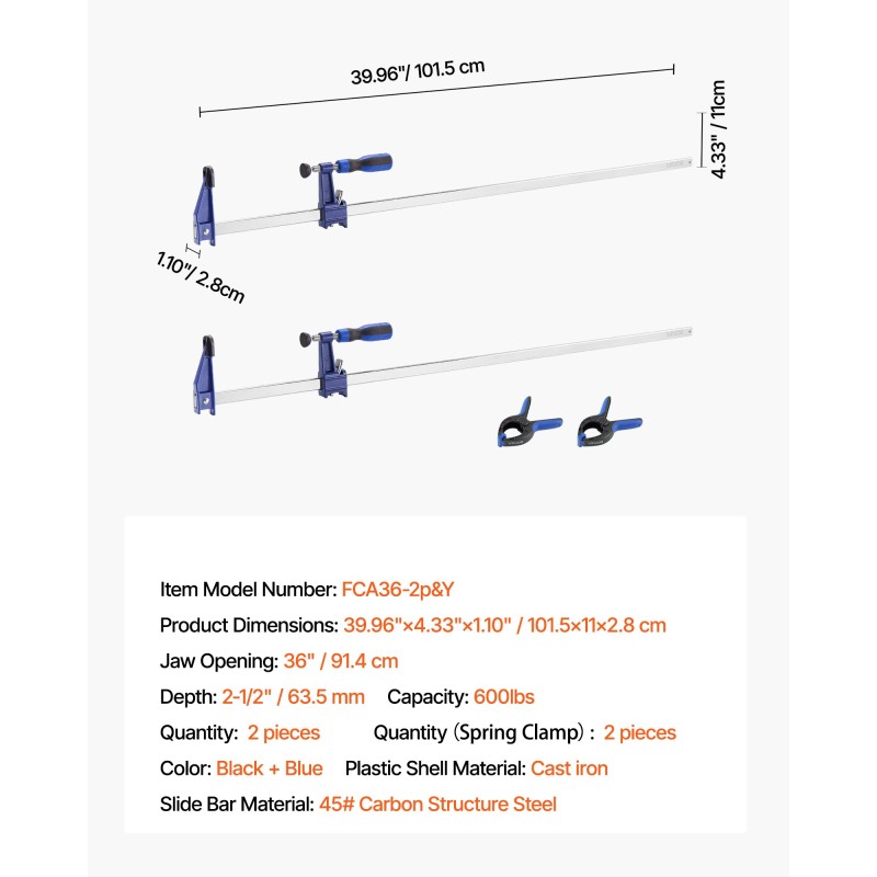 Palkkipuristimet valuraudasta ja hiiliteräksestä 91,4 cm avautuma 2 kappaletta puu- ja metallityöt
