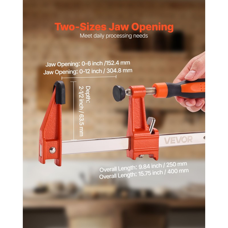 Puutyöpuristimet valurauta hiiliteräs 2x15,24 cm 2x30,48 cm 272 kg