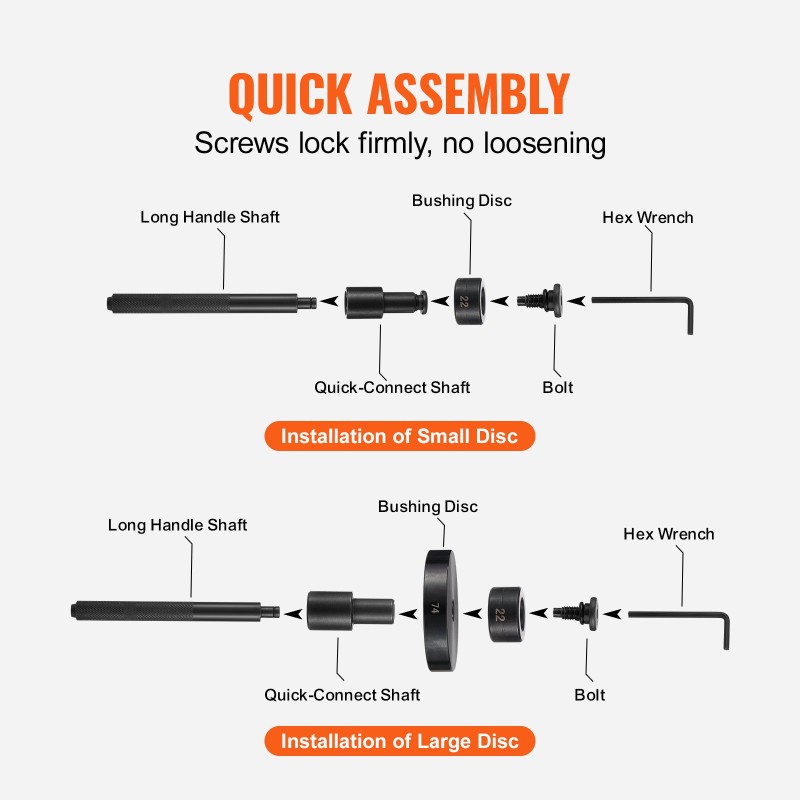 Laakeri ja tiivisteasennussarja 52 osaa 45 teräsvarsi levykoot 18–65 mm 74 mm