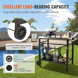 Ulkogrillauskärry ruostumattomasta teräksestä kaksitasoinen hylly pyörillä kantokahvalla