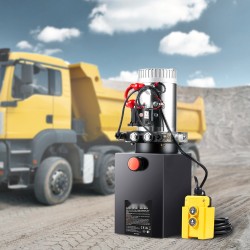 Kaksitoiminen hydraulipumppu 12 V 1,6 kW 5,7 l terässäiliö kippiperävaunuille