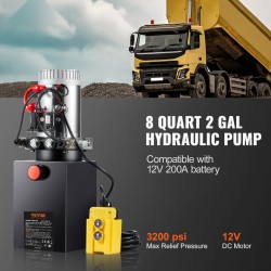 Kaksitoiminen hydraulinen voimayksikkö 12 V 8 L säiliö kippiperävaunuille 220 bar maksimipaine
