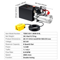 Kaksitoiminen hydraulinen voimayksikkö 12 V 8 L säiliö kippiperävaunuille 220 bar maksimipaine