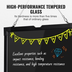 LED-viestitaulu karkaistusta lasista 405×605 mm RGB-valaistus pyyhittävä pinta 8 liitua kaukosäädin