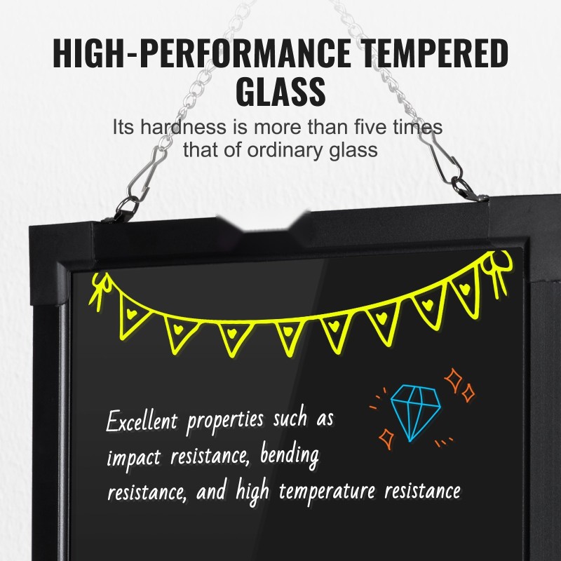 LED-viestitaulu karkaistu lasipinta 30 x 40 cm pyyhittävä monivärinen valaistus seinäkiinnitys