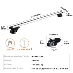 Alumiiniset säädettävät poikkipalkit korotettuihin kattokaiteisiin 137 senttimetriä 2 kappaletta lukolla autoihin