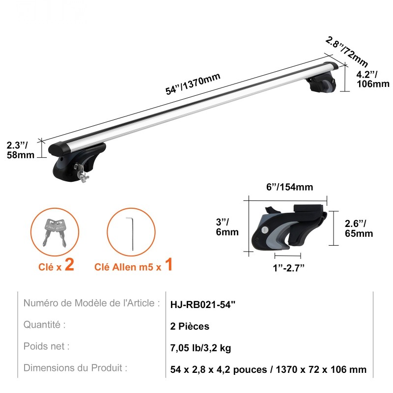 Alumiiniset säädettävät poikkipalkit korotettuihin kattokaiteisiin 137 senttimetriä 2 kappaletta lukolla autoihin