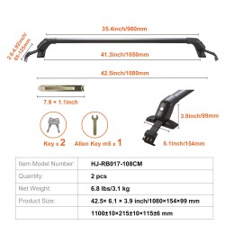Alumiiniset lukittavat poikittaispalkit 2 kpl 108 cm paljaalle katolle