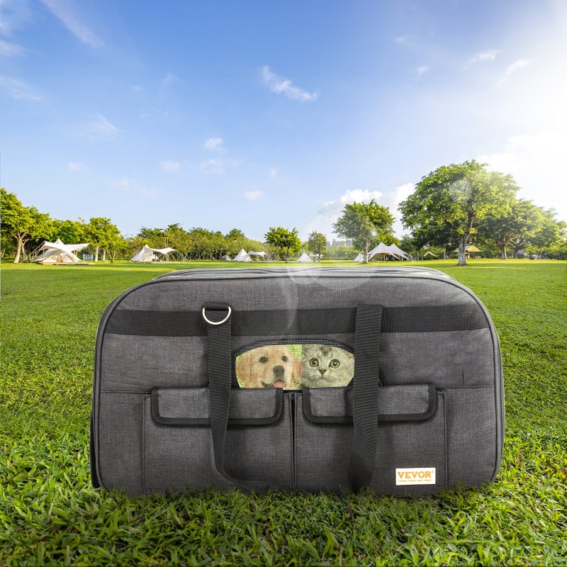 Lemmikkikuljetuslaukku pyörillä musta 600D Oxford-kangas teleskooppikahvalla olkahihnalla taitettava kulho enintään 15,8 kg