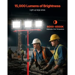 LED-työvalo kolmipäinen jalustalla 15000 lumenia 6000–6500K IP65 3,3 m virtajohto