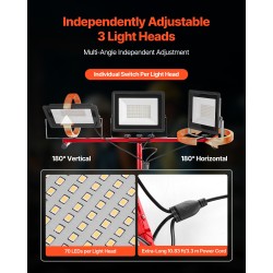 LED-työvalo kolmipäinen jalustalla 15000 lumenia 6000–6500K IP65 3,3 m virtajohto