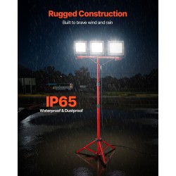 LED-työvalo kolmipäinen jalustalla 15000 lumenia 6000–6500K IP65 3,3 m virtajohto