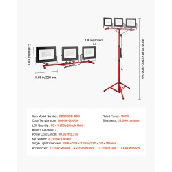 LED-työvalo kolmipäinen jalustalla 15000 lumenia 6000–6500K IP65 3,3 m virtajohto